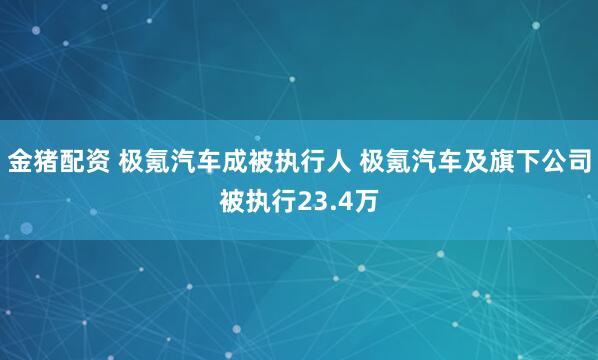 金猪配资 极氪汽车成被执行人 极氪汽车及旗下公司被执行23.4万